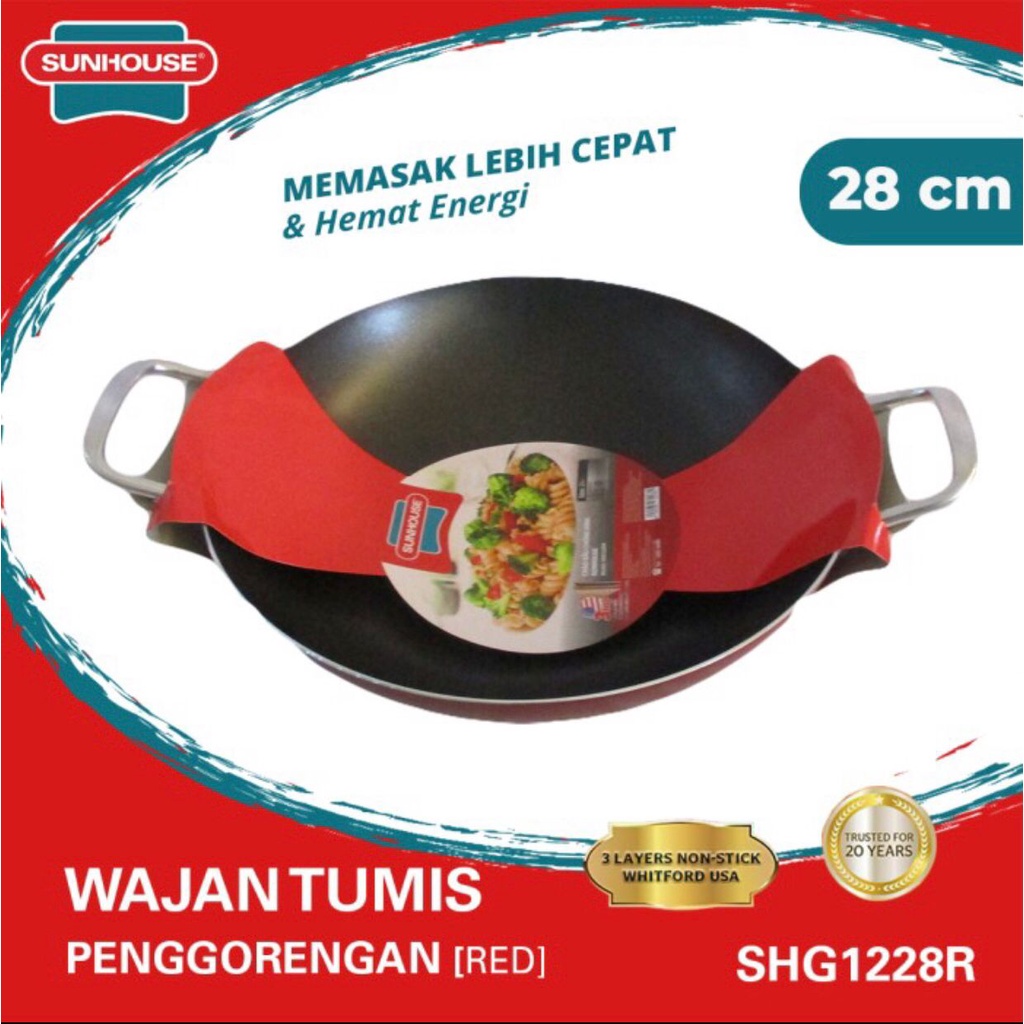 Wajan Tumis Sunhouse SHG 1228R Anti Lengket Hitam Merah 28Cm