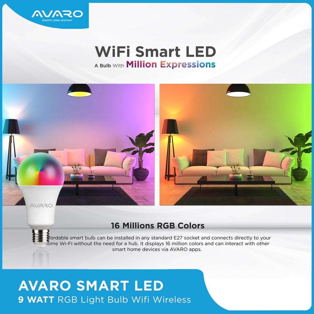 AVARO Wifi Smart LED Bulb 9W RGBWW + Wifi Bohlam Lampu Pintar Home Aut