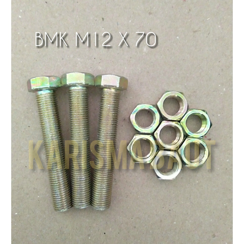 [1 set baut+mur] BMK M12X70 (Baut Mur Kuning M12 x70)