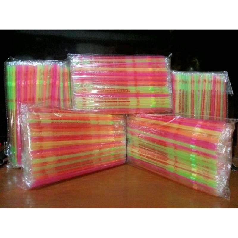 Sedotan Steril Bengkok Bungkus Plastik Warna Warni / Higenins Neon 100 pcs