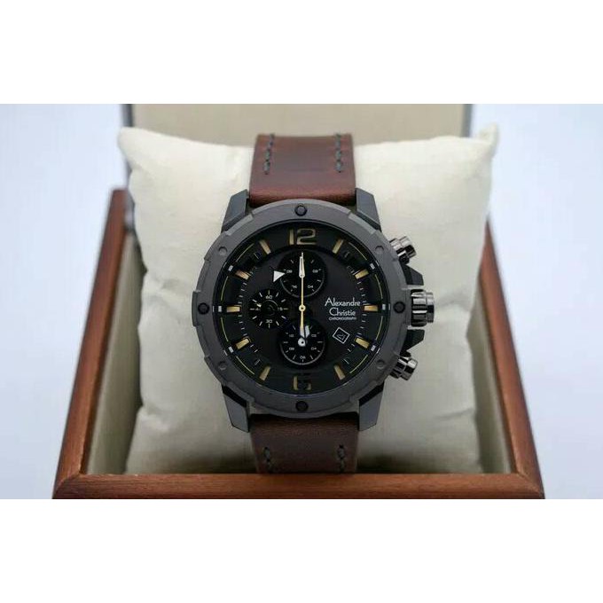 Super Sale JAM TANGAN PRIA ALEXANDER CRISTIE AC 6410 COWOK KULIT COKLAT BLACK Ready Stock