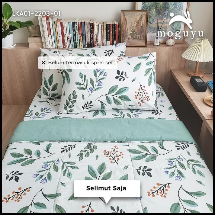 Selimut Bedcover Tipis - Size Single - Katun Cvc - Motif Daun