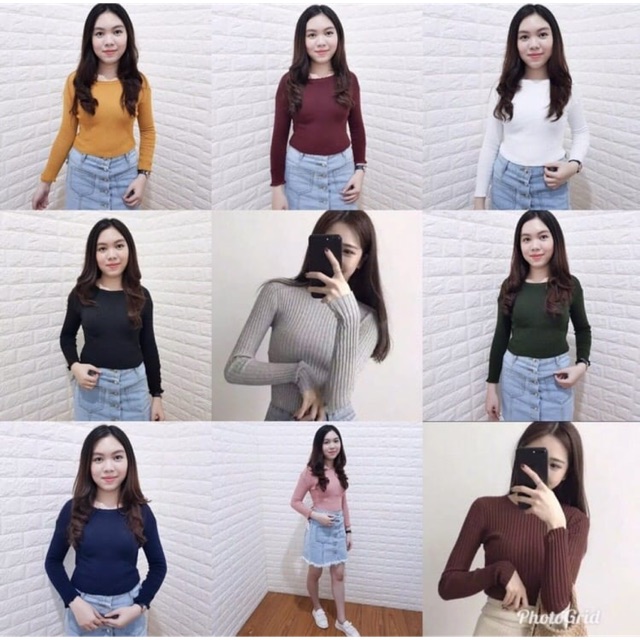 GF Crop Kriwil Rajut  Blouse Atasan Panjang  Cewek Baju  