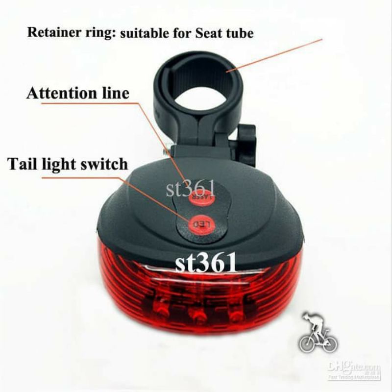 Lampu LED laser merah belakang sepeda gunung TAFFLED Bicycle strobe laser tail light