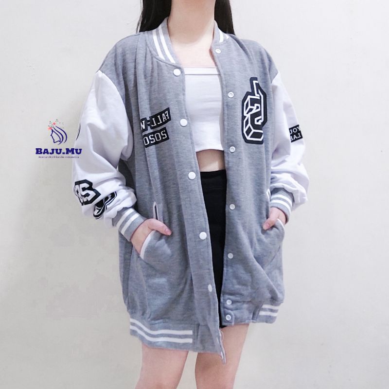 KOREAN VARSITY JACKET OVERSIZE MODEL TERBARU WANITA BUTTON- Millie Varsity Jacket