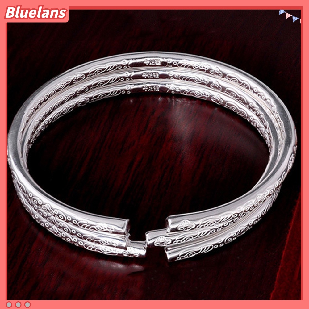 Bluelans Women Fashion Silver Plated Flower Engraved Open Bangle Bracelet Jewelry Gift