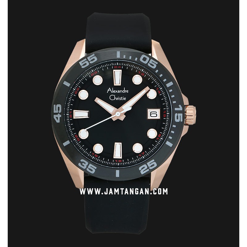 Alexandre Christie AC 6580 MDRBRBA Men Black Dial Black Rubber Strap