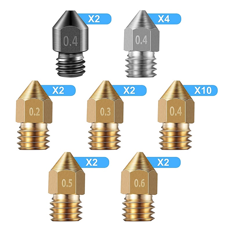 Nozzle Kuningan btsg Mk8 Nozel 3D Printer Extruder Nozel Hardened Steel 25buah