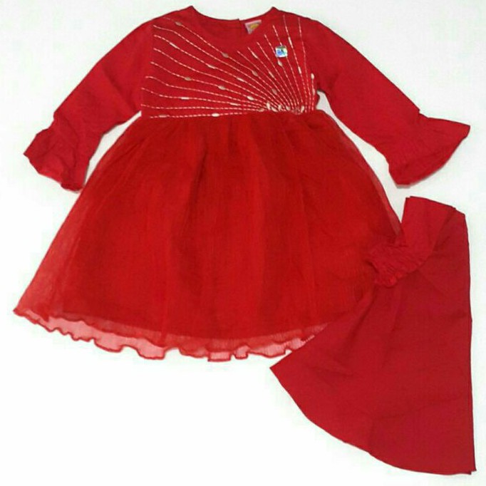 6709 Gamis bayi 6-18bln Nn/ Fashion muslim anak bayi perempuan baju gamis kerudung bayi cewek merah