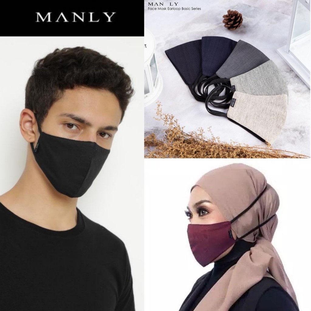Masker kain MANLY ori 3 ply size S M L earloop / headloop polos / batik / Garuda / army. Bisa utk hi