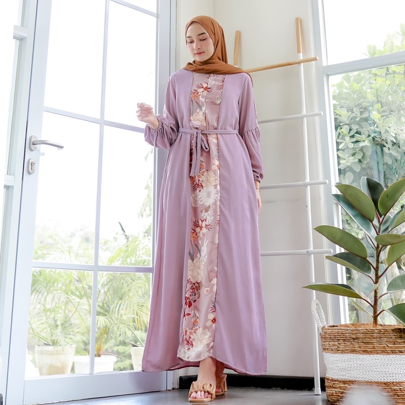 ANETA MAXI Gamis Lebaran (Ld 100 Pjg 136) - Dress Combin Motif Bunga Busui