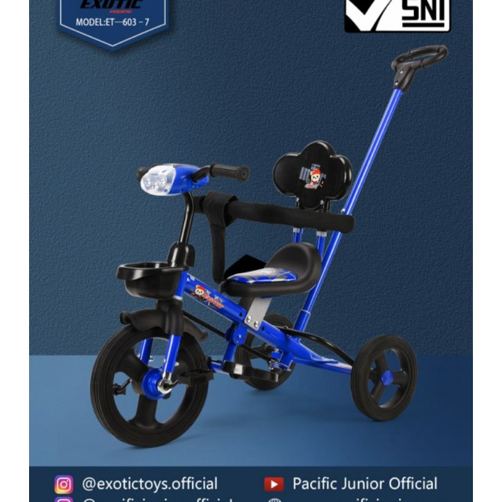 Sepeda Roda Tiga Anak Exotic 603-7&amp;606-1-7 Musik Lampu Dorongan Ban Karet