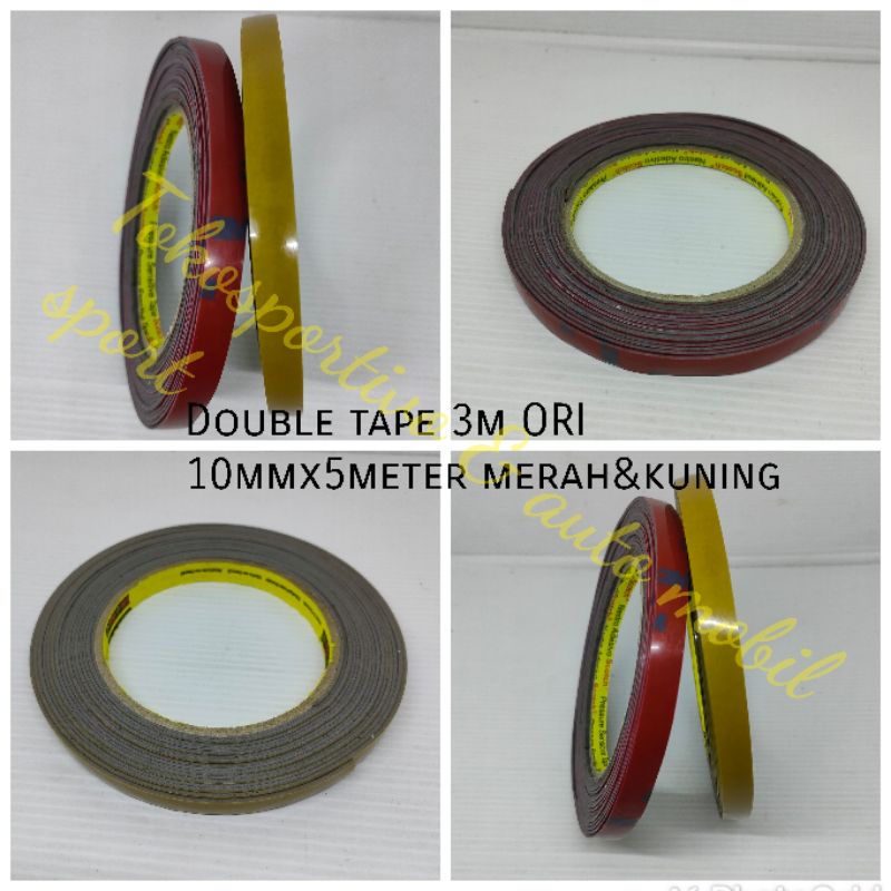 perekat double tape tip Lem bolak balik 3m merah kuning 10mmx5meter