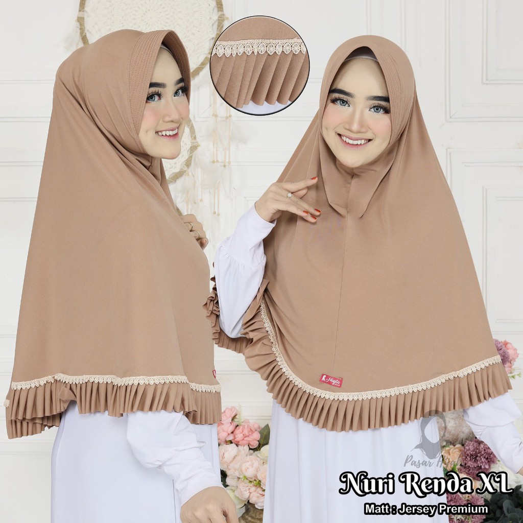 Jilbab Instan Nuri Renda Size XL Hijab Instan Jersey Premium Kerudung Bergo Pasar Hija'b