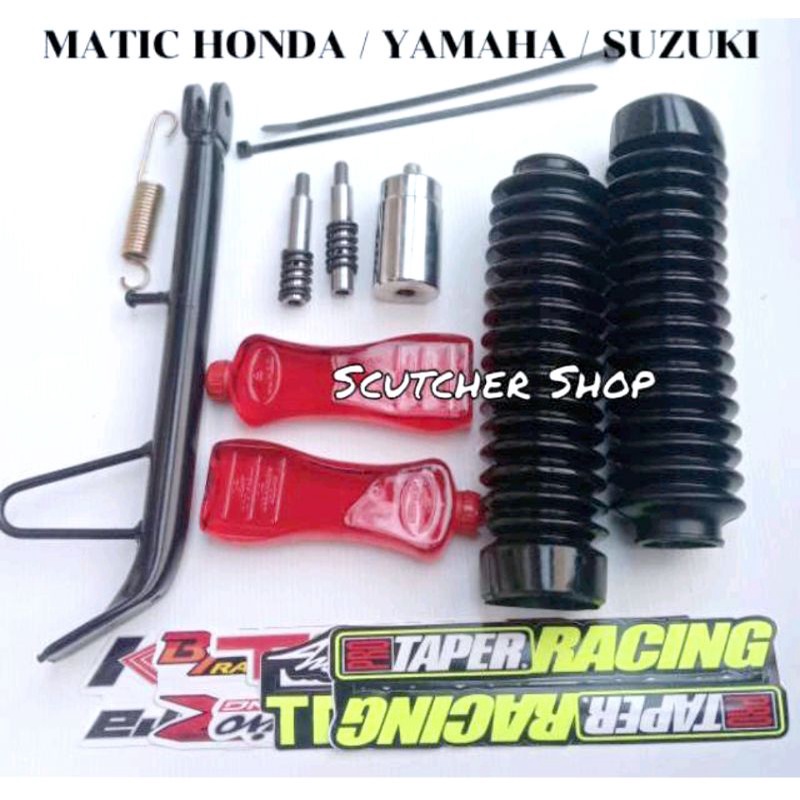 PAKET PENINGGI SHOCK DEPAN BELAKANG MOTOR MATIC BEAT STREET SCOOPY VARIO MIO FINO X-RIDE SPIN