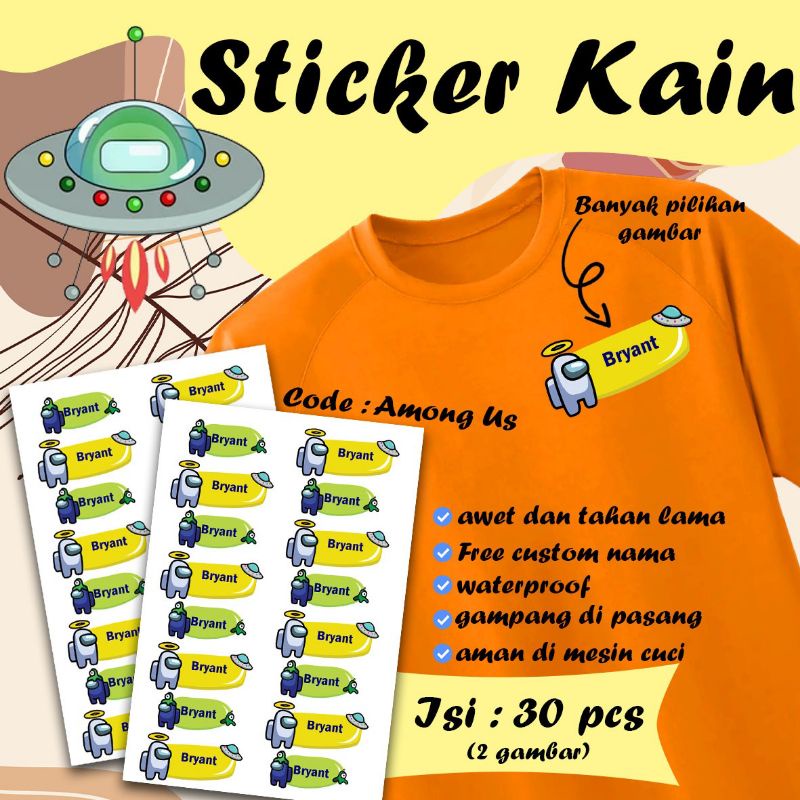 [GIANTPALACE] STICKER KAIN ANAK COWOK CUSTOM NAMA BERKARAKTER LUCU