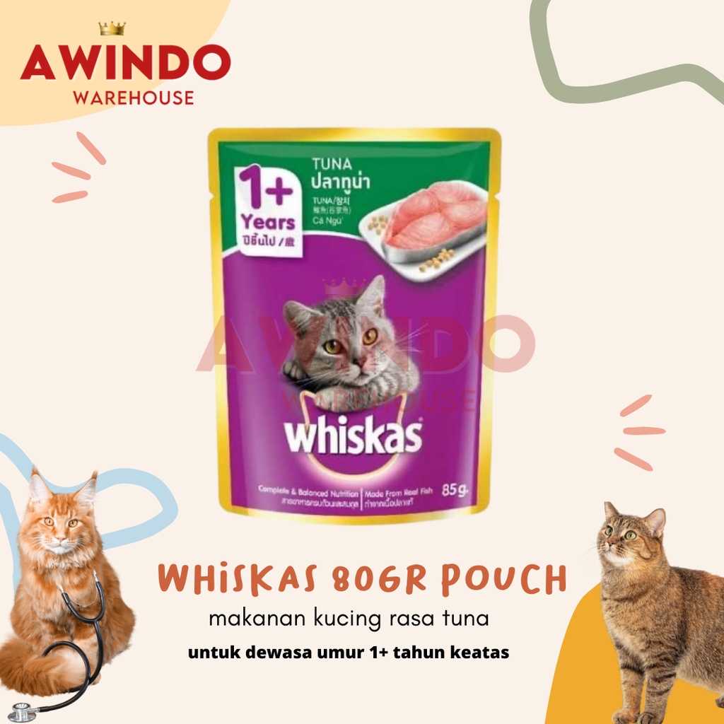 WHISKAS ADULT 80GR POUCH - Makanan Cemilan Kucing Basah Whiskas Rasa Tuna Dewasa