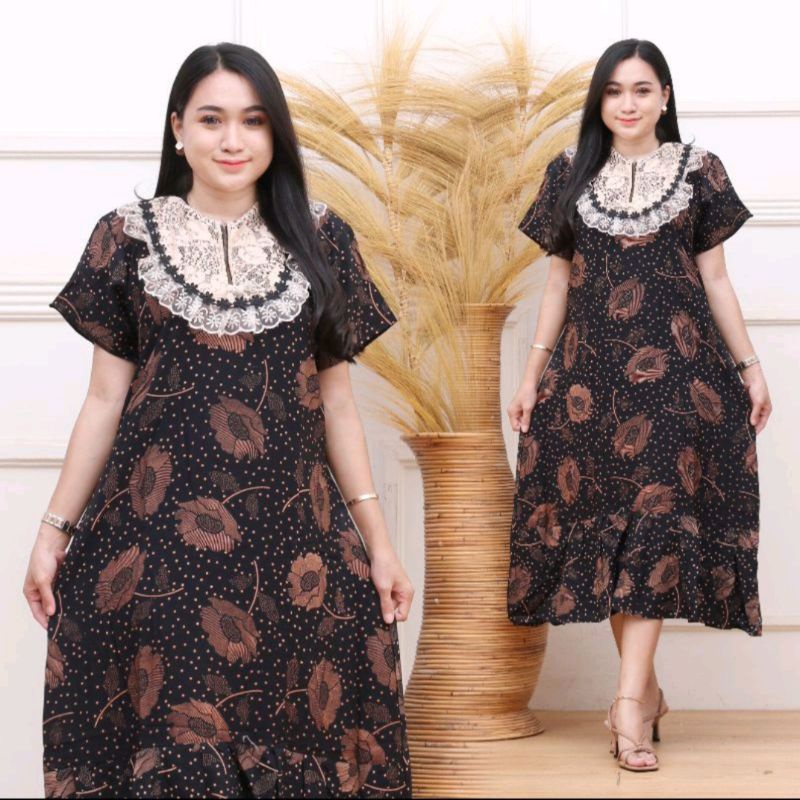 DASTER ARAB RENDA MOTIF KIPAS/DASTER  BORKAT KEKINIAN/DASTER ARAB MOTIF-hitam tile bunga