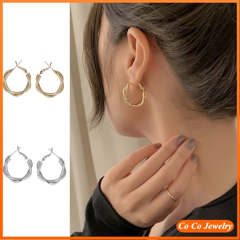 Anting Stud Model Twist Gaya Retro Korea Untuk Wanita