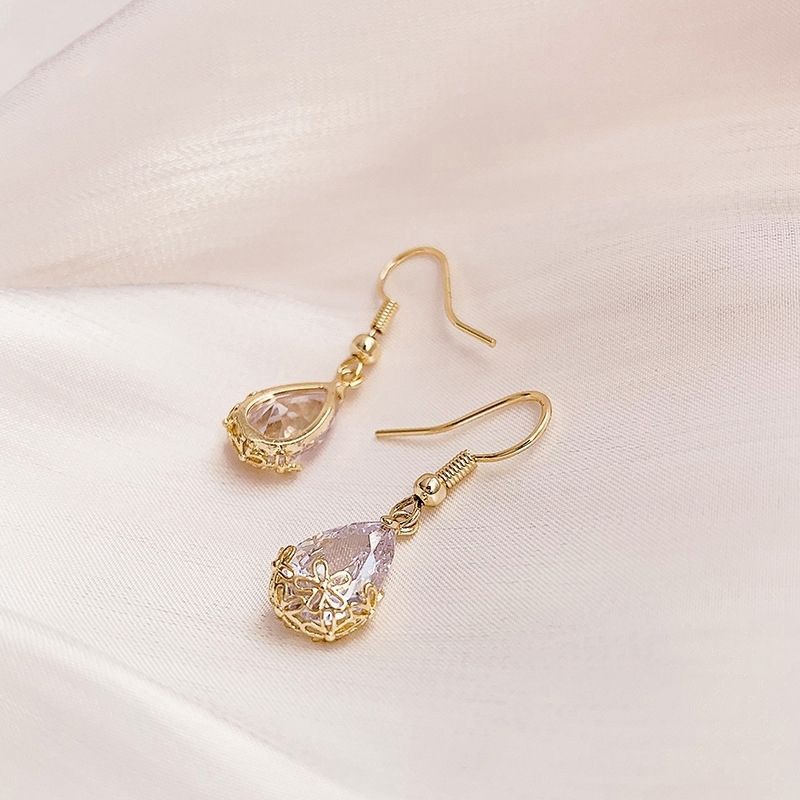 FerenHongXia anting gantung kristal zircon bentuk tetesan air gaya vintage alegan