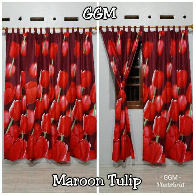 Grosir gorden/korden/horden pintu/jendela murah Maroon Tulip uk 120x200cm