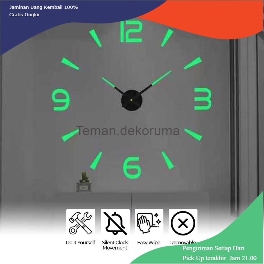 TD - RMH Taffware Jam Dinding Besar DIY Giant Glow in The Dark 80-130cm - JM-08