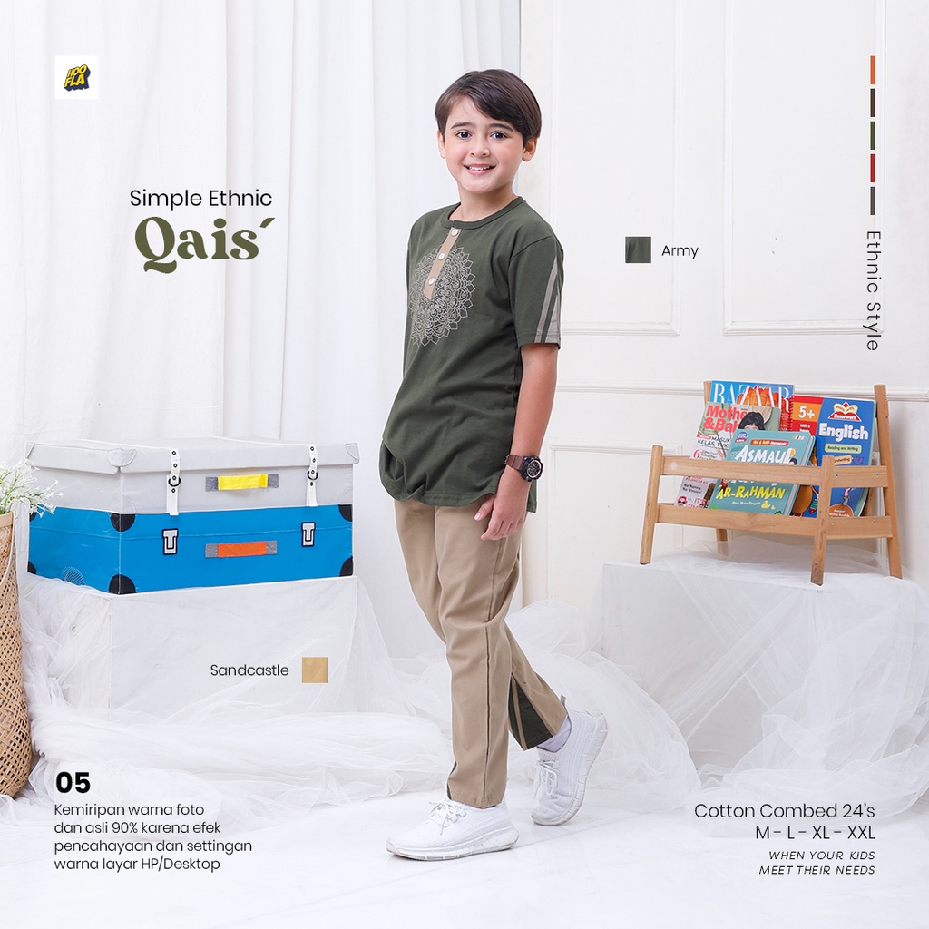 Hooflakids baju setelan anak muslim laki laki Tanggung Simple Ethnic Qais