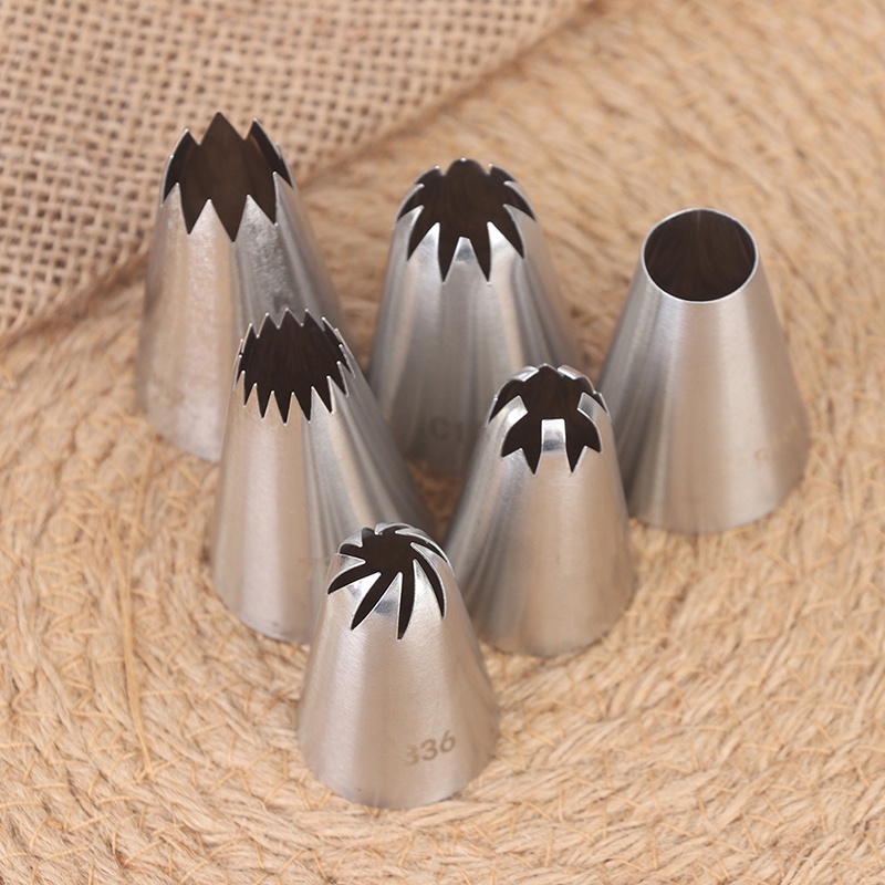 6 Pcs Nozzles Icing Piping Bahan Stainless Steel Ukuran Besar Untuk Alat Baking Pastry