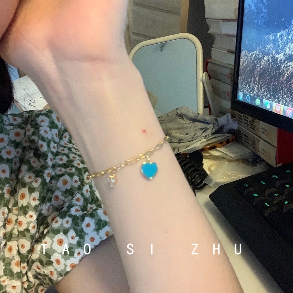 Biru hati mencintai gelang putih ornament lampu mewah zirkon gelang wanita minoritas sederhana all-m