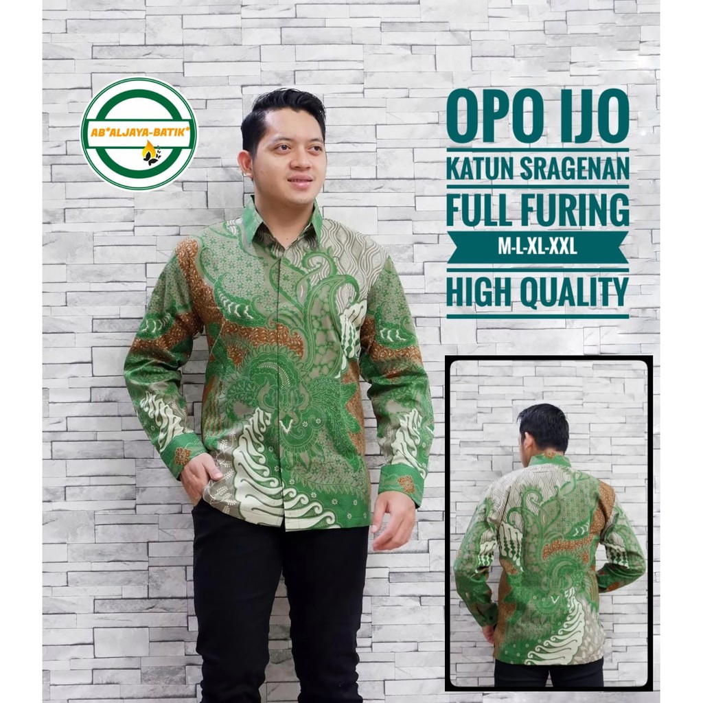 OPO IJO Kemeja Batik Pria Lengan Panjang PREMIUM Katun Halus LAPIS FURING Batik Aljaya