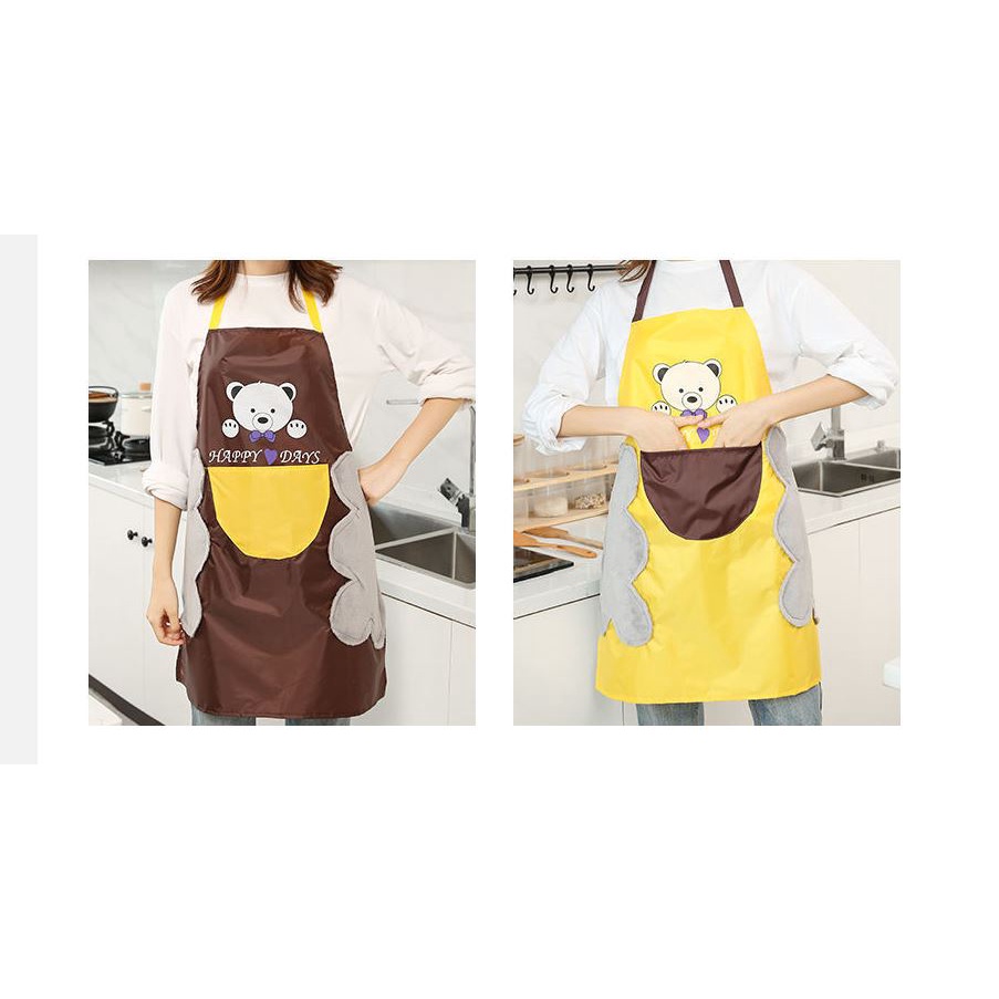 Celemek Masak Motif BEAR Premium Quality - Lap Tangan Waterproof APRON Anti Air Minyak