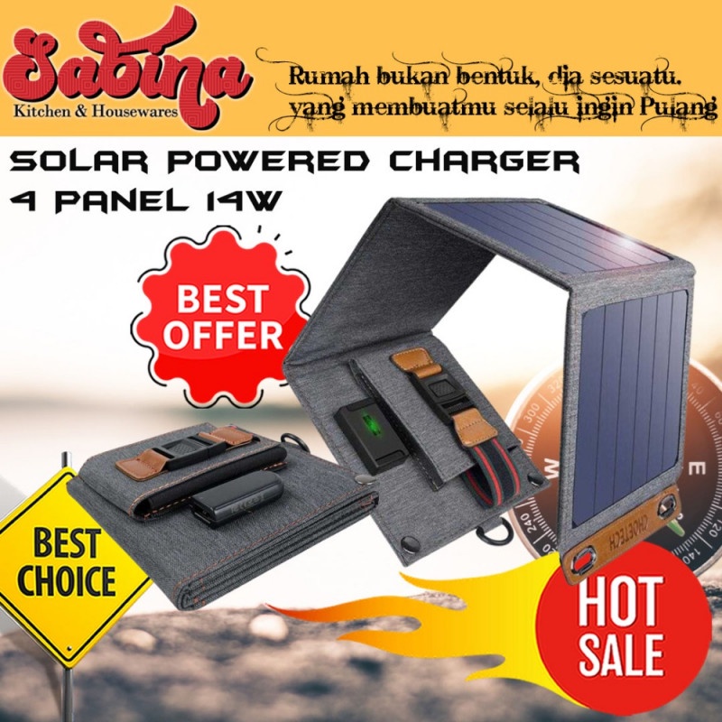 Charger Solar Cell Tenaga Surya Lipat Portable Foldable 4Panel 14W USB