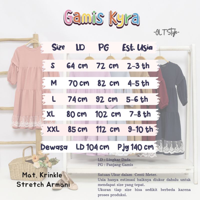 New Kyra Gamis airflow crinkle 2 - 12 tahun premium by ollet bisa couple