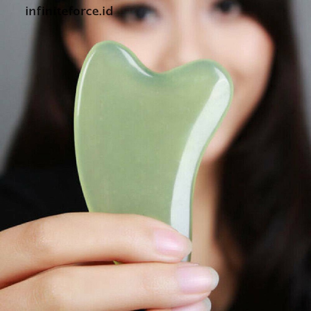 (infiniteforce.id) Batu Kristal Kuarsa Giok Hijau Gua Sha Alami Untuk Pijat Tubuh