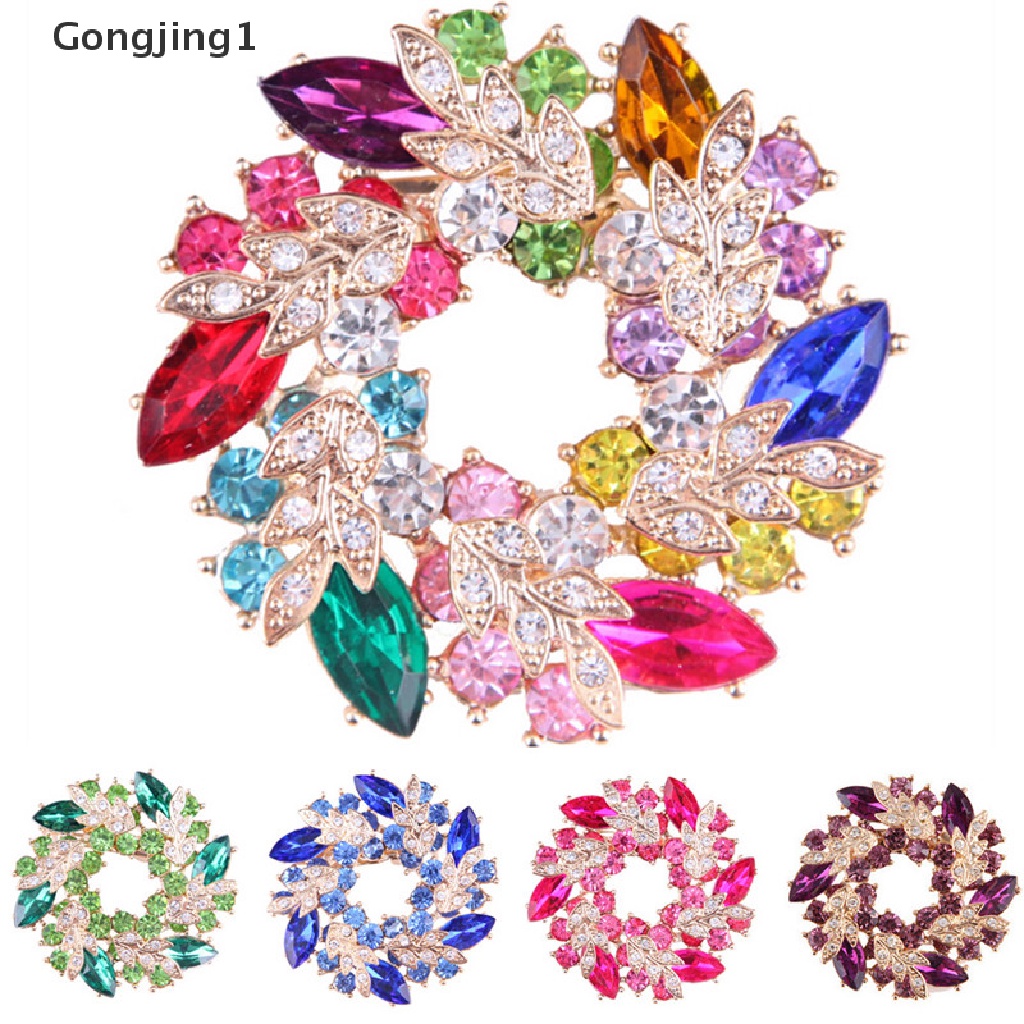 Gongjing1 Bros Pin Lapis Emas Desain Bunga Redbud Hias Berlian Imitasi Aksesoris Wanita
