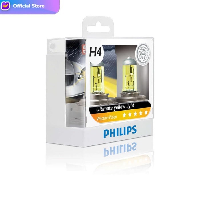 Sale Philips Weather Vision 2.900K H4 FIT 100/90W Bohlam Lampu Mobil Kuning Murah