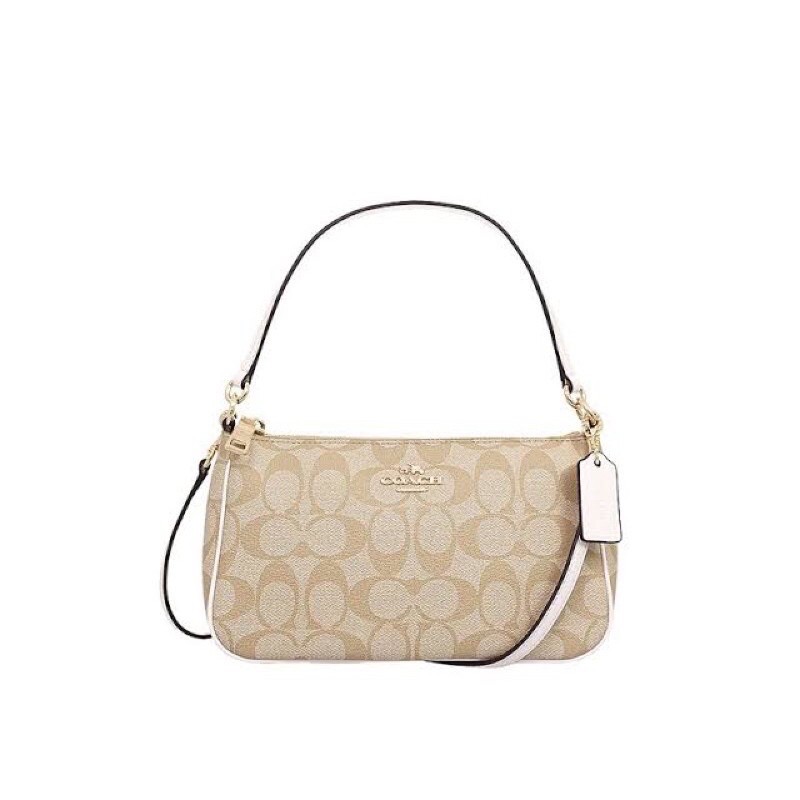 READY STOCK Coach Top Handle Pouch in khaki white