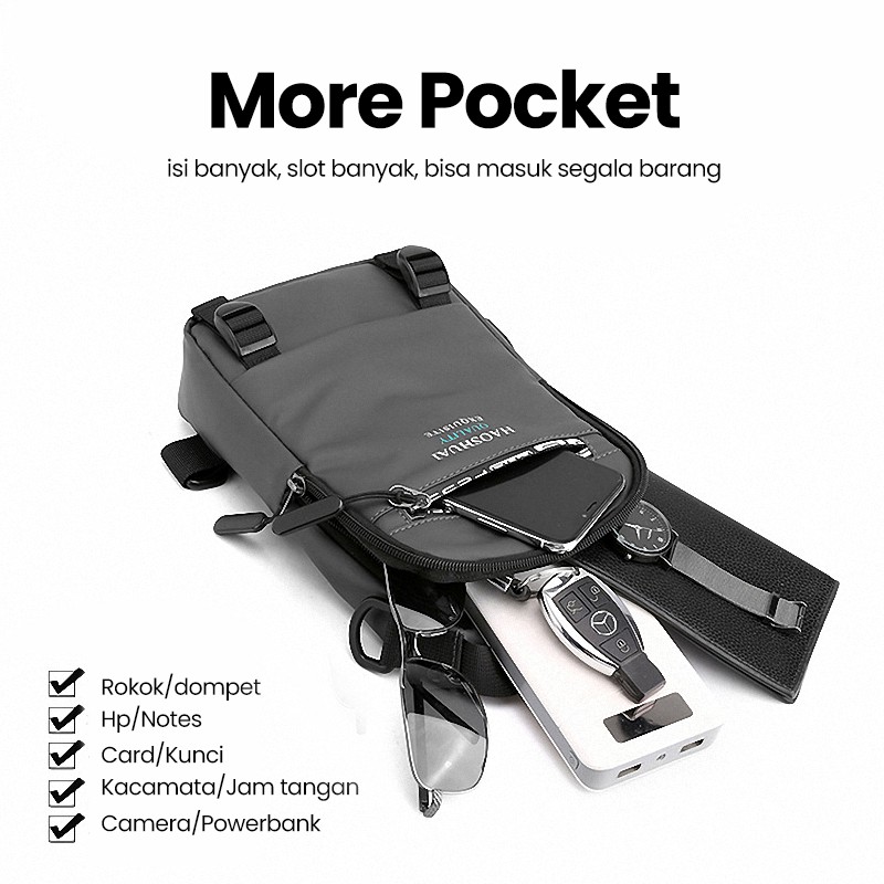 Highland Tas Selempang Pria Casual Slingbag Pria Trendy USB Charge Tas Slempang Cowok TS706