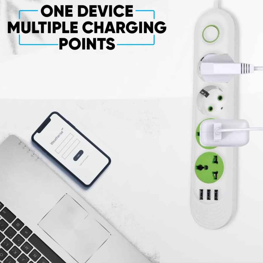 Lucky Hawk F01U 2M Power Strip Stop Kontak 4 Power Socket 3 USB Port