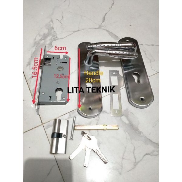 Handle pintu sedang kunci pintu tanggung komplit 20cm