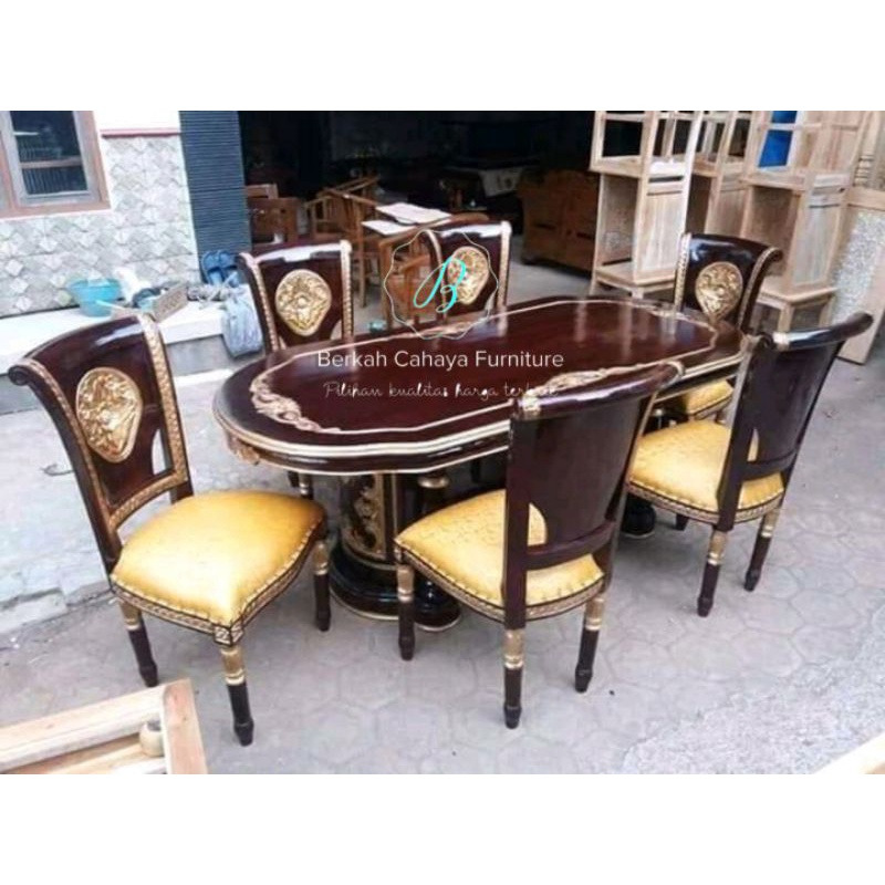 meja makan salina gendong 6 kursi jati perhutani