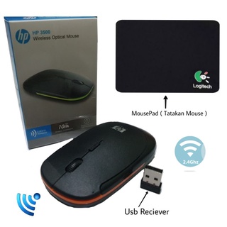 Mouse Wireless HP 3500 Slim Dan Pas digenggam + Mouse Pad