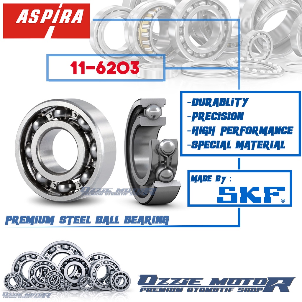 BEARING ASPIRA SKF 6203 (OPEN TYPE) LAHER RODA BELAKANG SUPRA SMASH