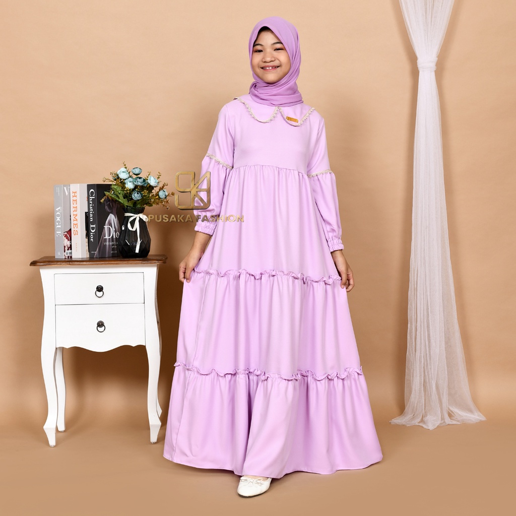 NAYLA kids gamis anak muslim perempuan tanggung long dress serut susun kid wanita anak usia 4 - 14 tahun warna putih tulang bw hitam lilac wardah dusty pink fashion muslim anak pesantren  ngaji manasik haji maulid nabi sekolah agama baju muslim terbaru