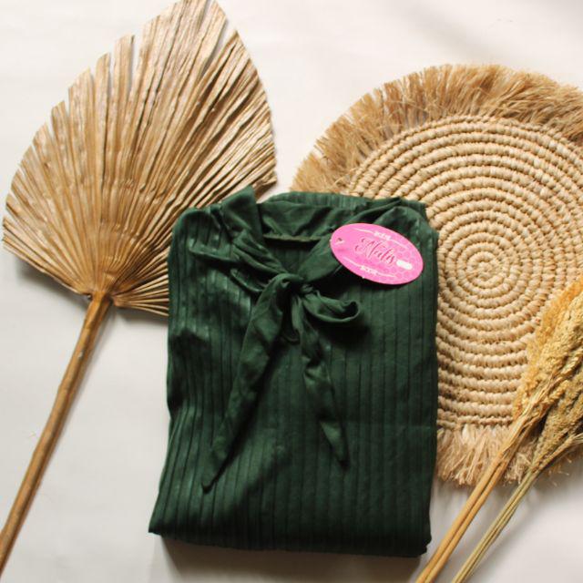 GAMIS PLISKET PITA MAYUNG JUMBO/ GAUDI  LONG DRESS PLISKET/ GAMIS DASI-Hijau botol