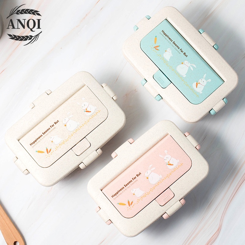 ANQI 1888 Lunch Box Free Cutlery Set  Tempat Makan/Lunch Box Jerami Gandum With Free Sendok BPA Free