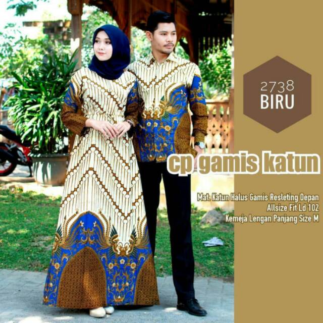 BAJU COUPLE PRIA DAN WANITA BAJU COUPLE GAMIS KATUN MOTIF PAGER BATIK PLIKET