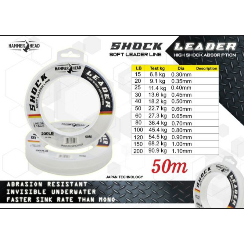 Senar Pancing HAMMERHEAD Shock Leader Senar Pancing Leader Kuat Murah - 15ln 030mm