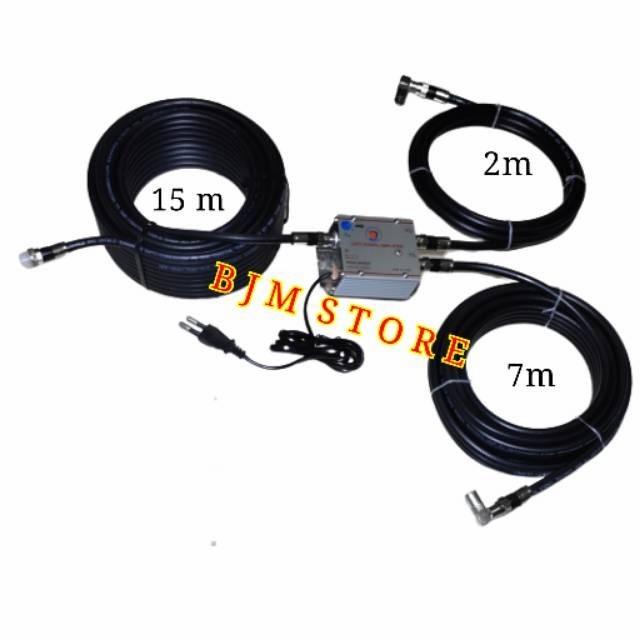 Paket Kabel Antena Tv Paralel 2 Tv + Booster Siap Pakai (Kabel 15+2+7)