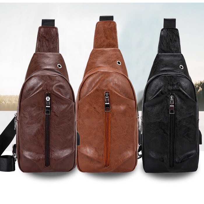 Tas Selempang Kulit | Sling Bag Slempang Pria USB port 04